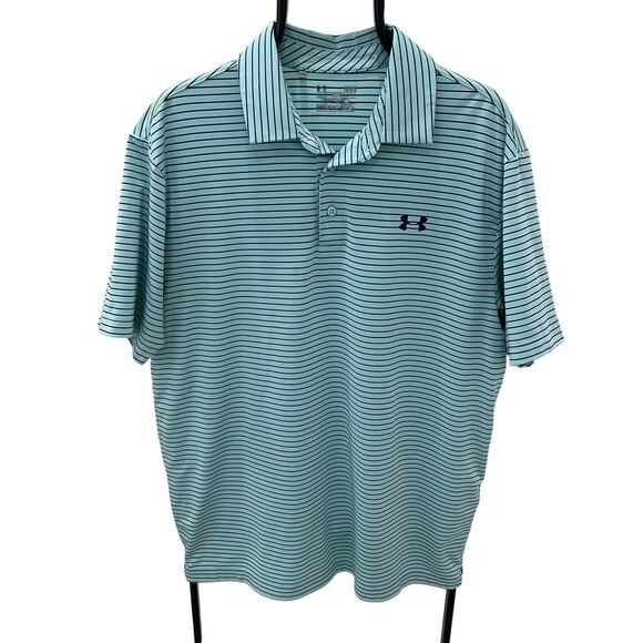 Under Armour Men's LG Seamfoam & Black Striped Loose Fit Polo Shirt - Picture 1 of 5